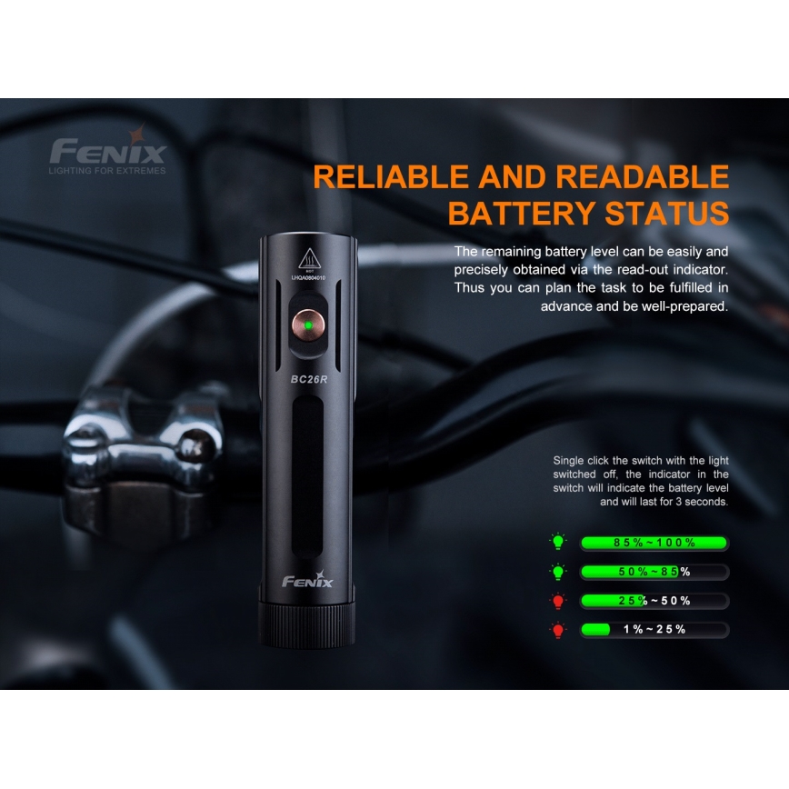 Fenix BC26R - Luce LED ricaricabile per bicicletta LED/USB IP68 1600 lm 65 ore