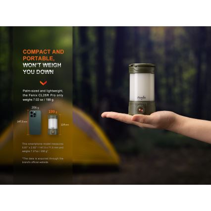 Fenix CL26RPROCAM - Lampe portable rechargeable à intensité variable LED/USB IP66 650 lm 408 h gris