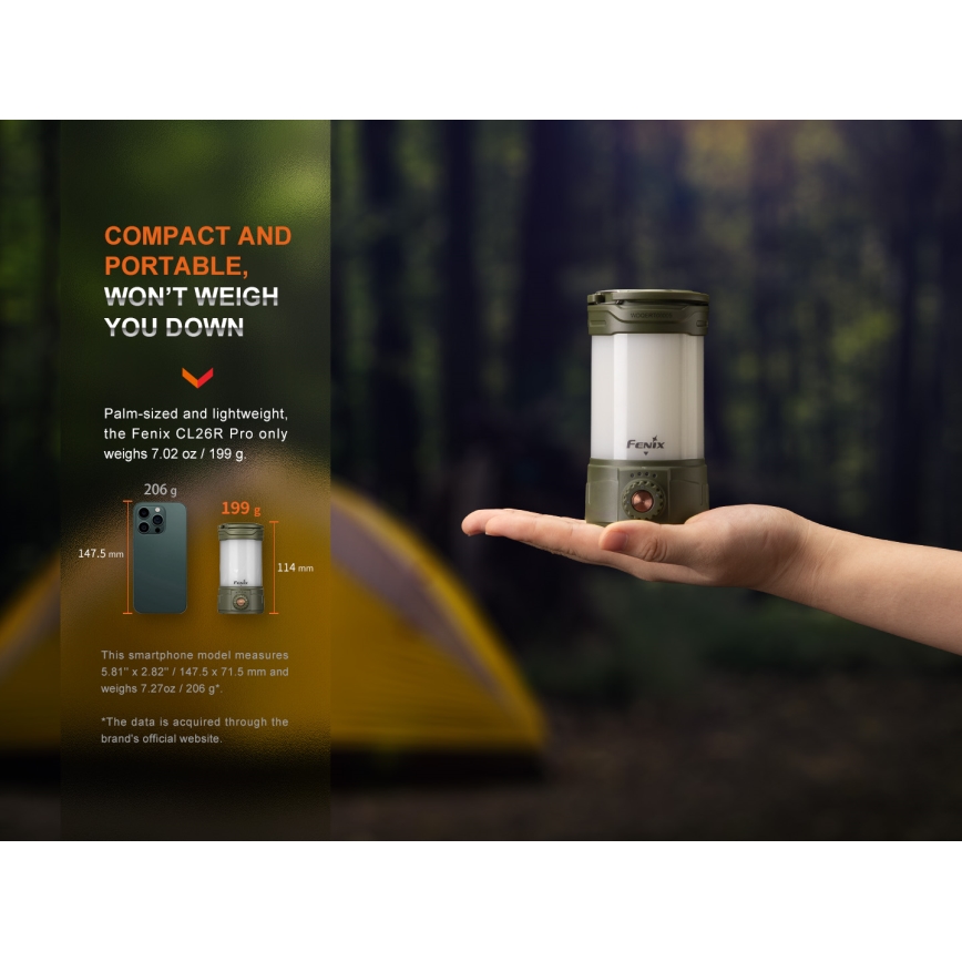 Fenix CL26RPROCAM - Lampe portable rechargeable à intensité variable LED/USB IP66 650 lm 408 h gris