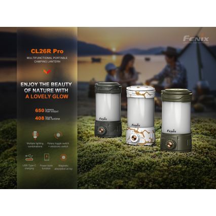 Fenix CL26RPROOLI - Lampe portable rechargeable à intensité variable LED/USB IP66 650 lm 408 h vert