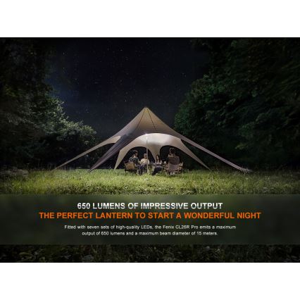 Fenix CL26RPROOLI - Lampe portable rechargeable à intensité variable LED/USB IP66 650 lm 408 h vert