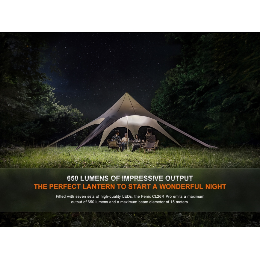 Fenix CL26RPROOLI - Lampe portable rechargeable à intensité variable LED/USB IP66 650 lm 408 h vert