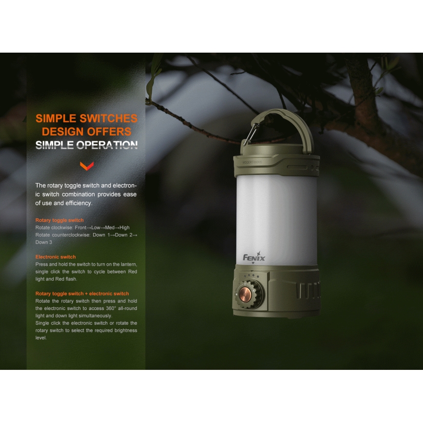 Fenix CL26RPROOLI - Lampe portable rechargeable à intensité variable LED/USB IP66 650 lm 408 h vert