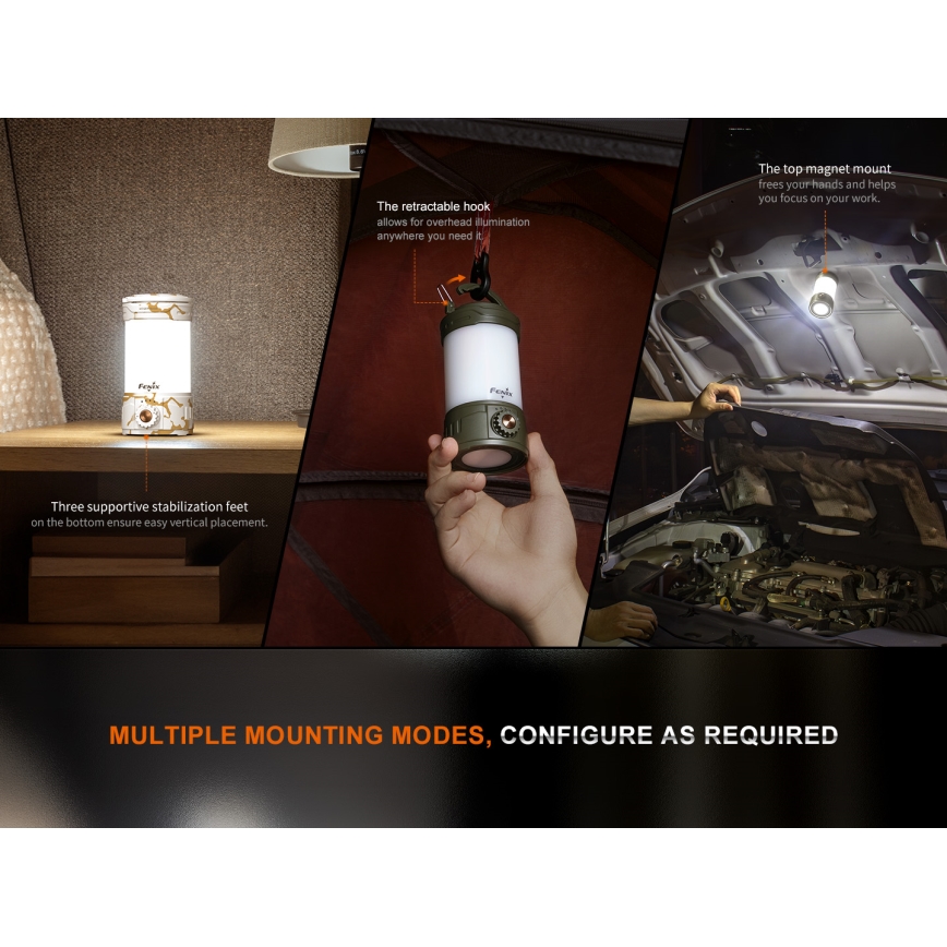 Fenix CL26RPROOLI - Lampe portable rechargeable à intensité variable LED/USB IP66 650 lm 408 h vert