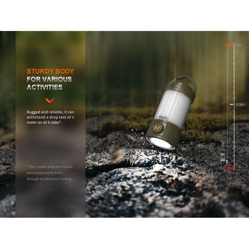 Fenix CL26RPROOLI - Lampe portable rechargeable à intensité variable LED/USB IP66 650 lm 408 h vert