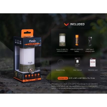 Fenix CL26RPROOLI - Lampe portable rechargeable à intensité variable LED/USB IP66 650 lm 408 h vert
