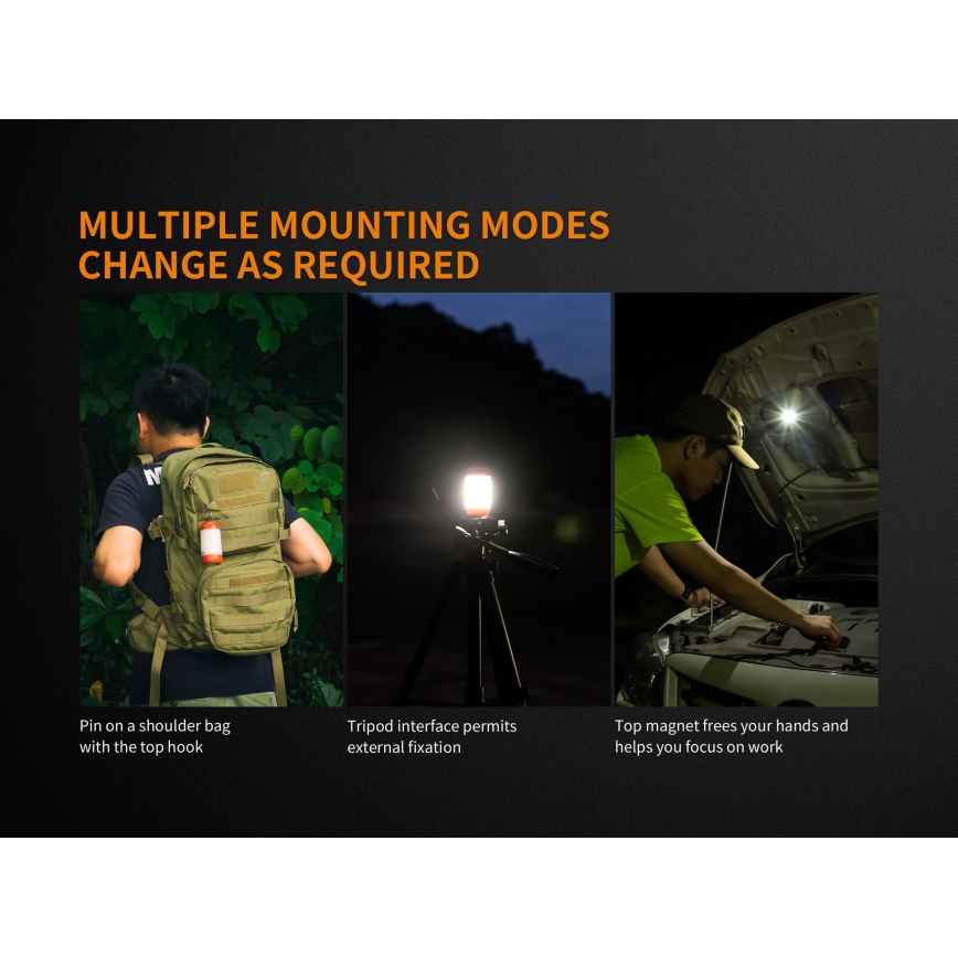 Fenix CL26RRED - LED Dimmerabile portatile ricaricabile lampada LED/USB/2xCR123A IP66 400 lm 400 h 2600 mAh arancione