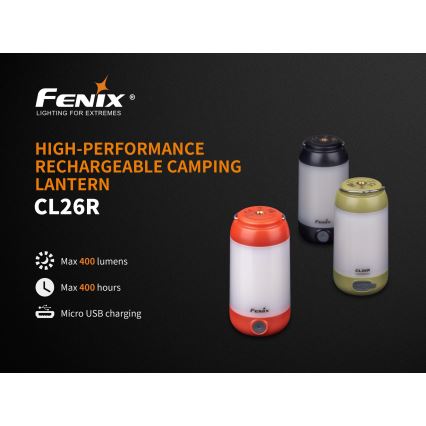 Fenix CL26RRED - Lampe portable rechargeable à intensité variable LED/USB/2xCR123A IP66 400 lm 400 h 2600 mAh orange