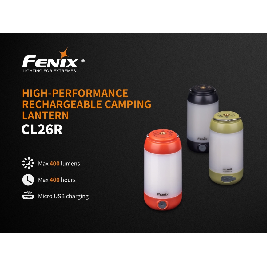 Fenix CL26RRED - Lampe portable rechargeable à intensité variable LED/USB/2xCR123A IP66 400 lm 400 h 2600 mAh orange