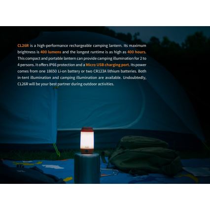 Fenix CL26RRED - Lampe portable rechargeable à intensité variable LED/USB/2xCR123A IP66 400 lm 400 h 2600 mAh orange
