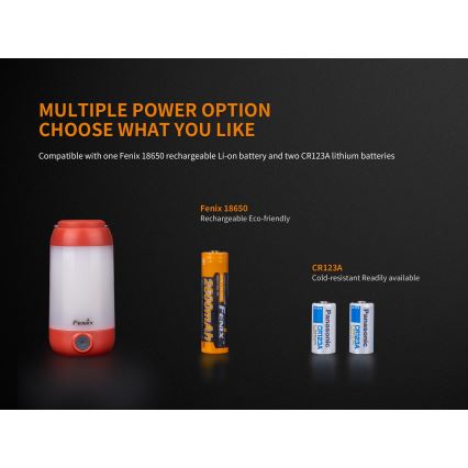 Fenix CL26RRED - Lampe portable rechargeable à intensité variable LED/USB/2xCR123A IP66 400 lm 400 h 2600 mAh orange
