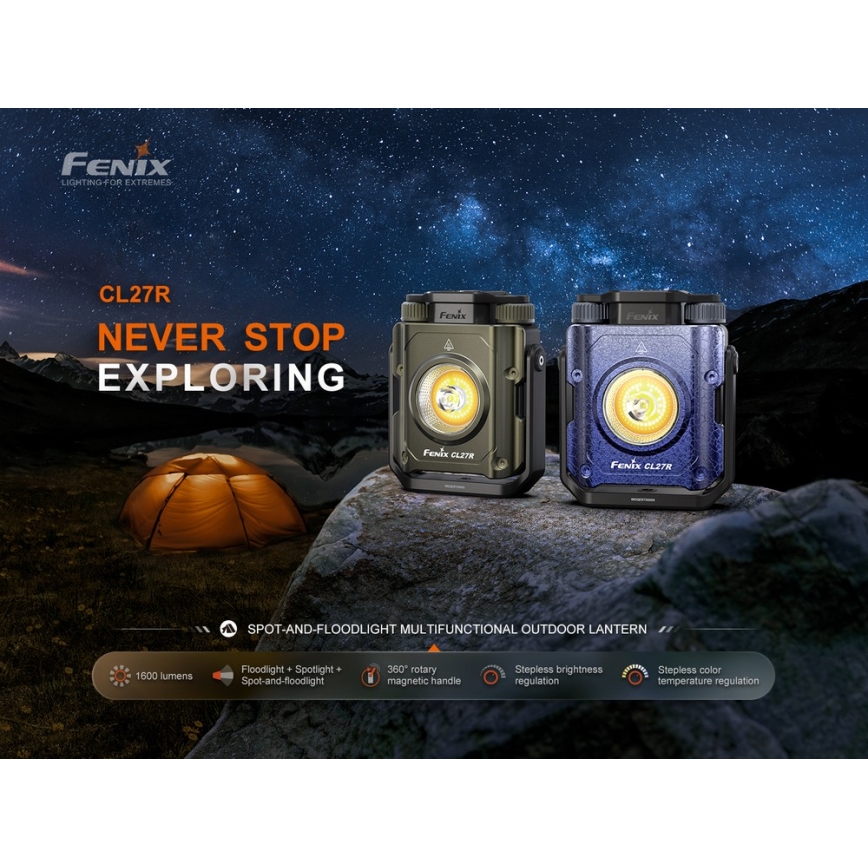 Fenix CL27RGRE - Luce LED dimmerabile ricaricabile LED/USB IP66 1600 lm 285 h