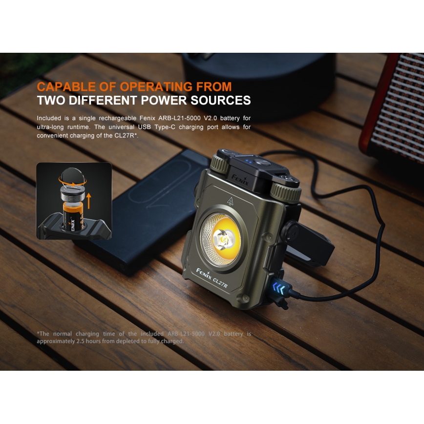 Fenix CL27RGRE - Luce LED dimmerabile ricaricabile LED/USB IP66 1600 lm 285 h