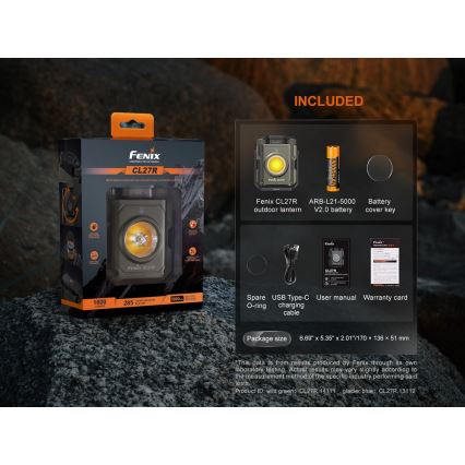 Fenix CL27RGRE - Luce LED dimmerabile ricaricabile LED/USB IP66 1600 lm 285 h