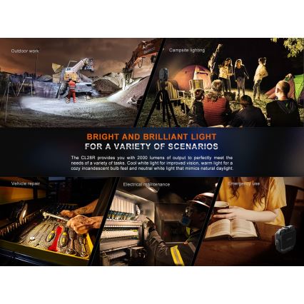 Fenix CL28R - Dimmbarer, aufladbarer LED-Strahler mit Powerbank LED/USB IP66 2000 glänzend 360 h 10000 mAh