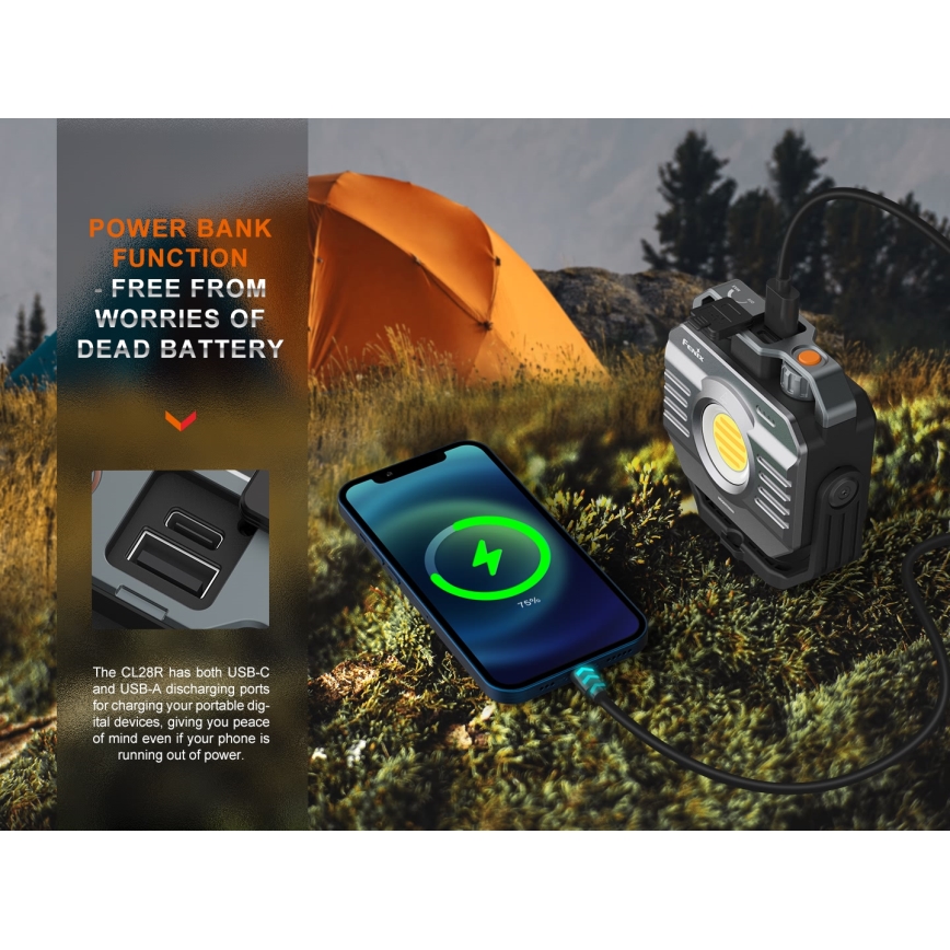 Fenix CL28R - Dimmbarer, aufladbarer LED-Strahler mit Powerbank LED/USB IP66 2000 glänzend 360 h 10000 mAh