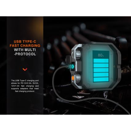 Fenix CL28R - Dimmbarer, aufladbarer LED-Strahler mit Powerbank LED/USB IP66 2000 glänzend 360 h 10000 mAh