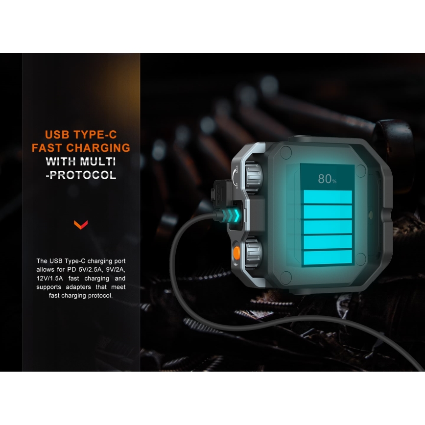 Fenix CL28R - Dimmbarer, aufladbarer LED-Strahler mit Powerbank LED/USB IP66 2000 glänzend 360 h 10000 mAh