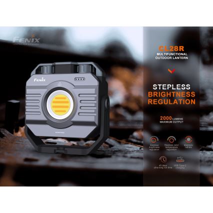 Fenix CL28R - Proiettore LED dimmerabile ricaricabile con power bank LED/USB IP66 2000 shiny 360 h 10000 mAh