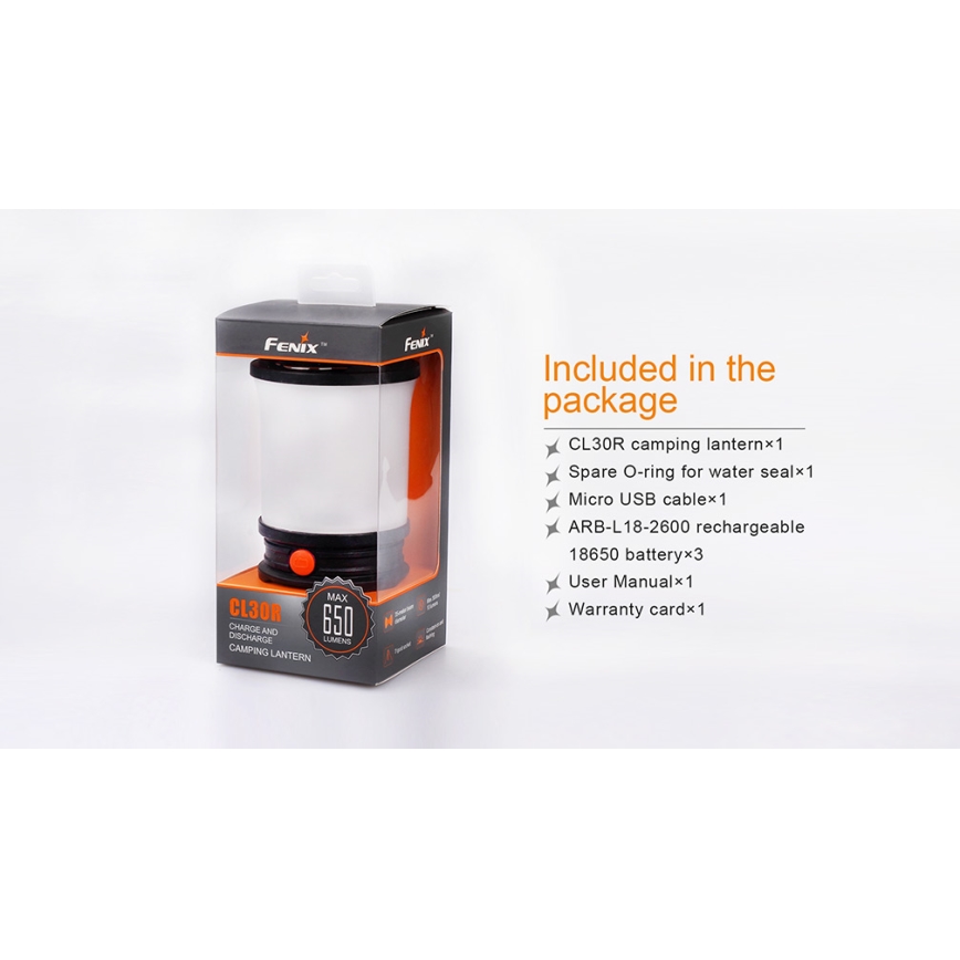 Fenix CL30R - Lampada portatile ricaricabile a LED LED/USB/6xCR123A IPX7 650 lm 300 h 2600 mAh