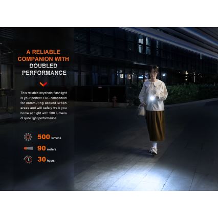 Fenix E03RV20BLU - Aufladbare LED-Taschenlampe LED/USB IP66 500 lm 30 h 400 mAh