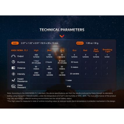 Fenix E03RV20BLU - Aufladbare LED-Taschenlampe LED/USB IP66 500 lm 30 h 400 mAh