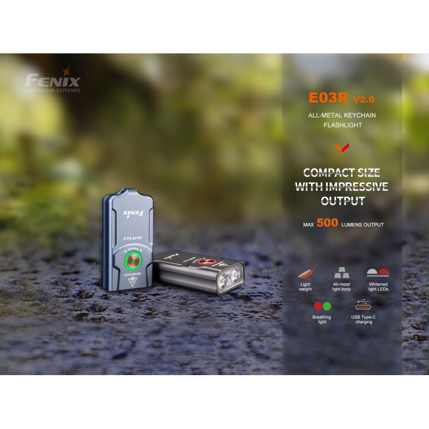 Fenix E03RV20BLU - Aufladbare LED-Taschenlampe LED/USB IP66 500 lm 30 h