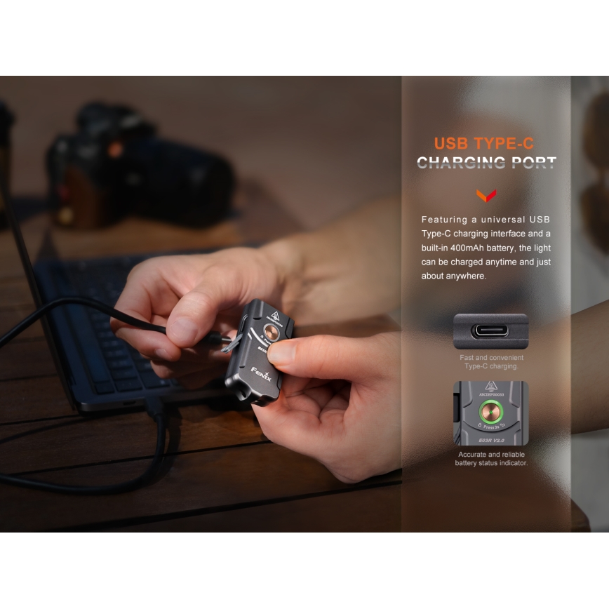 Fenix E03RV20BLU - Aufladbare LED-Taschenlampe LED/USB IP66 500 lm 30 h