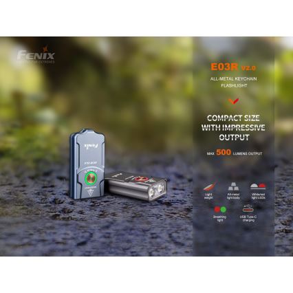 Fenix E03RV20GREY - Aufladbare LED-Taschenlampe LED/USB IP66 500 glänzend 30 h 400 mAh