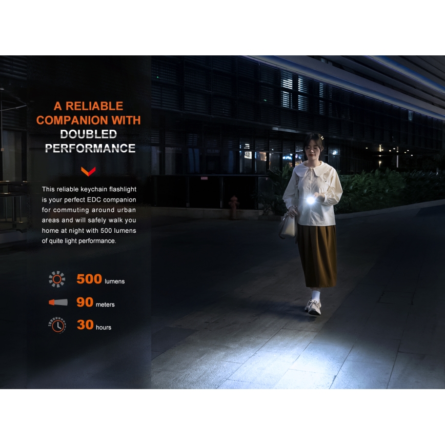 Fenix E03RV20GREY - Aufladbare LED-Taschenlampe LED/USB IP66 500 glänzend 30 h 400 mAh