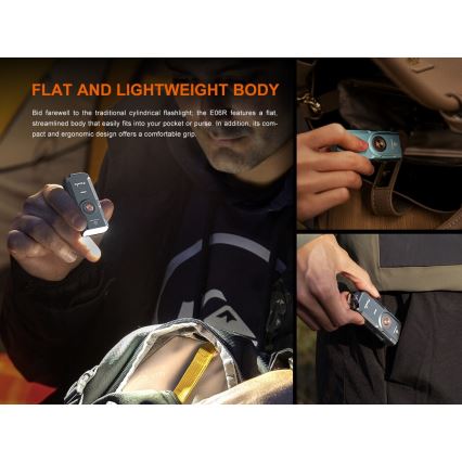 Fenix E06RGRY - Dimmbare, aufladbare LED-Taschenlampe UV LED/USB IP66 700 glänzend 60 h 750 mAh grau