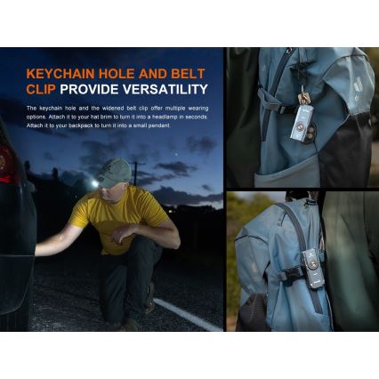 Fenix E06RGRY - Lampe torche rechargeable à intensité variable UV LED/USB IP66 700 lumens 60 h 750 mAh gris