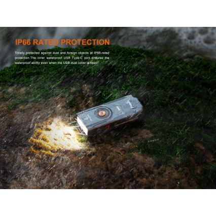 Fenix E06RGRY - Lampe torche rechargeable à intensité variable UV LED/USB IP66 700 lumens 60 h 750 mAh gris