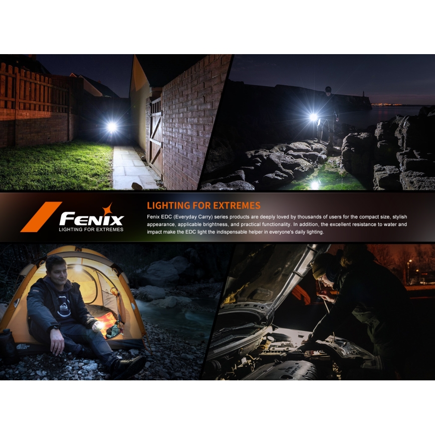 Fenix E06RGRY - Lampe torche rechargeable à intensité variable UV LED/USB IP66 700 lumens 60 h 750 mAh gris
