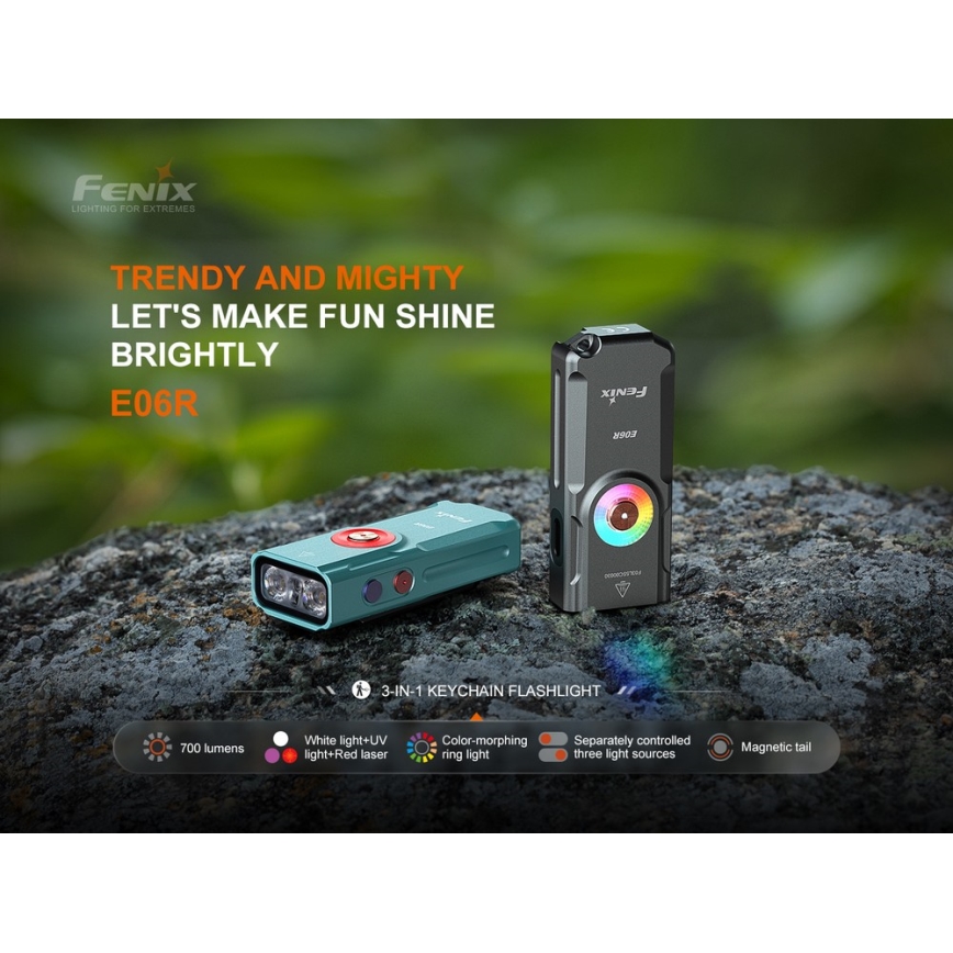 Fenix E06RTKS - Dimmbare, aufladbare LED-Taschenlampe UV LED/USB IP66 700 glänzend 60 h türkisfarben