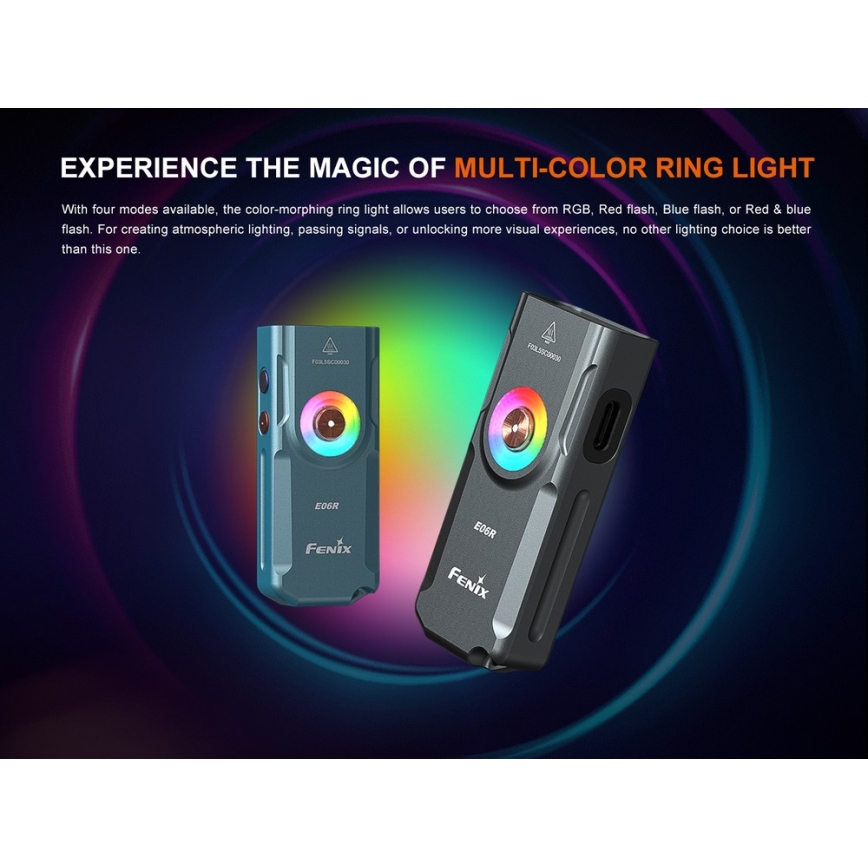 Fenix E06RTKS - Dimmbare, aufladbare LED-Taschenlampe UV LED/USB IP66 700 glänzend 60 h türkisfarben