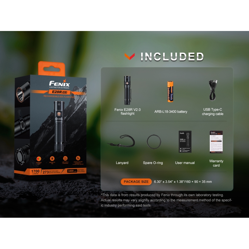 Fenix E28RV20 - Torcia elettrica ricaricabile LED Dimmerabile LED/USB IP68 1700 lm 260 h