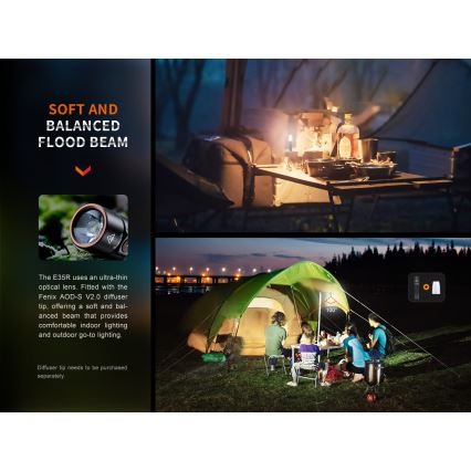Fenix E35RSETAODS - Dimmbare, aufladbare LED-Taschenlampe LED/USB IP68 3100 lm 69 h 5000 mAh + diffuser 26,5mm