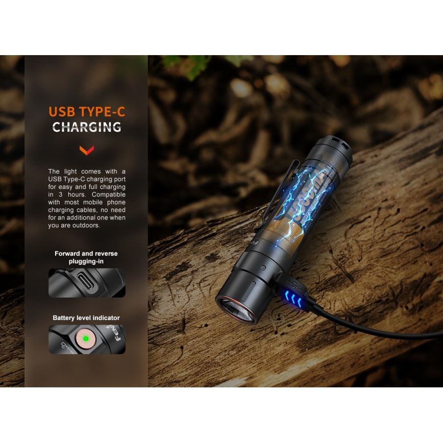 Fenix E35RSETAODS - LED Dimmerabile rechargeable flashlight LED/USB IP68 3100 lm 69 h + diffuser 26,5mm