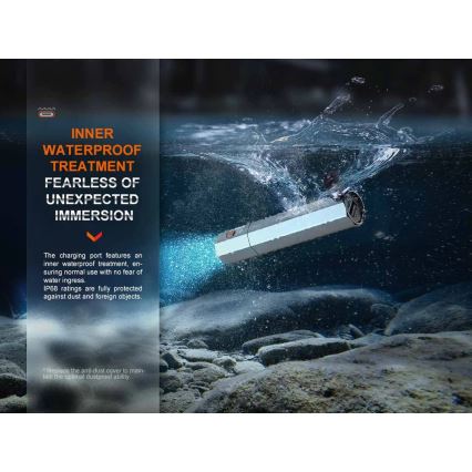 Fenix ECPBLCK - Lampe torche rechargeable avec batterie portative USB IP68 1600 lm 504 h noir