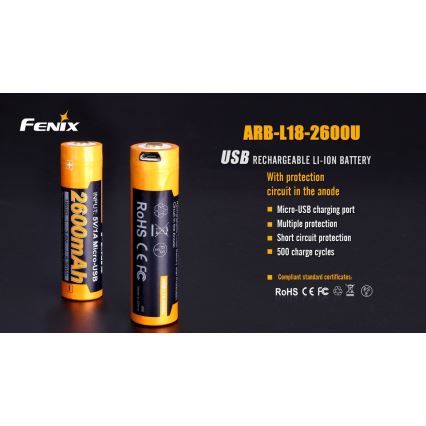 Fenix FE18650LI26USB - 1 Stk. wiederaufladbare Batterie USB/3,6V