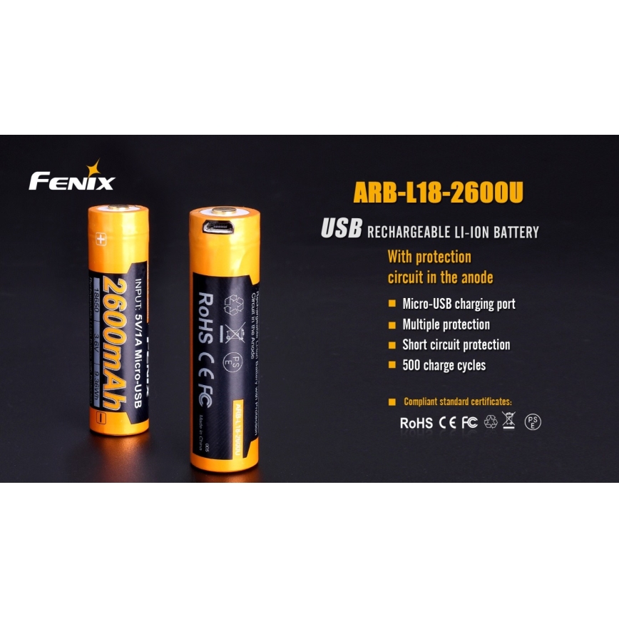 Fenix FE18650LI26USB - 1 Stk. wiederaufladbare Batterie USB/3,6V