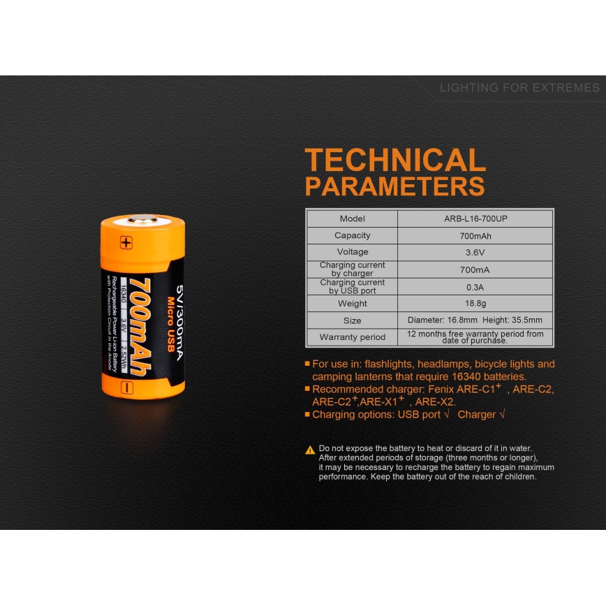 Fenix FERCR123ALIIONUP - 1 Stk. wiederaufladbare Batterie USB/3,6V