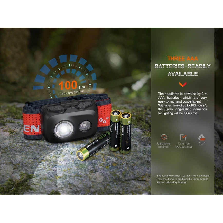 Fenix HL16V2BLK - LED Lampada frontale LED/3xAAA IP66 450 lm 200 h nero/arancione