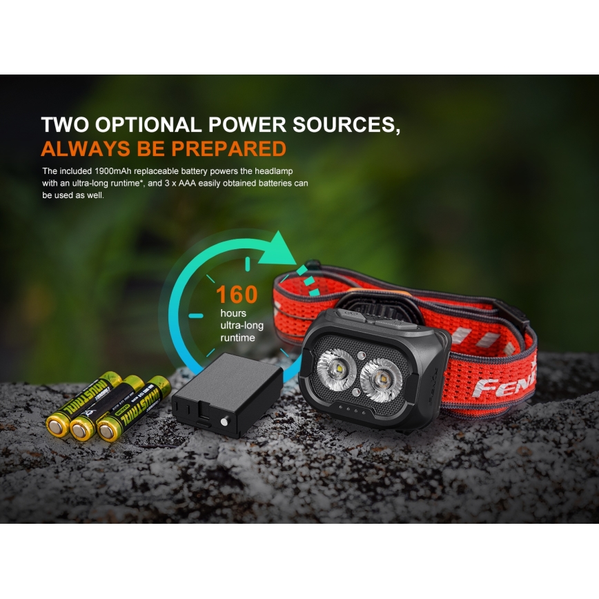 Fenix HL18RTV20BLC - Dimmbare, aufladbare LED-Stirnlampe LED/USB/3xAAA IP66 800 lm 160 h 1900 mAh schwarz/orange
