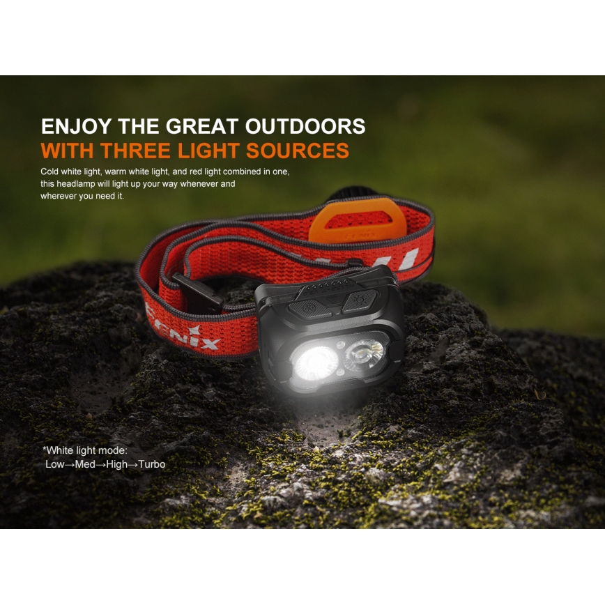 Fenix HL18RTV20BLC - LED Dimmerabile ricaricabile lampada da testa LED/USB IP66 800 lm 160 h nero/arancione