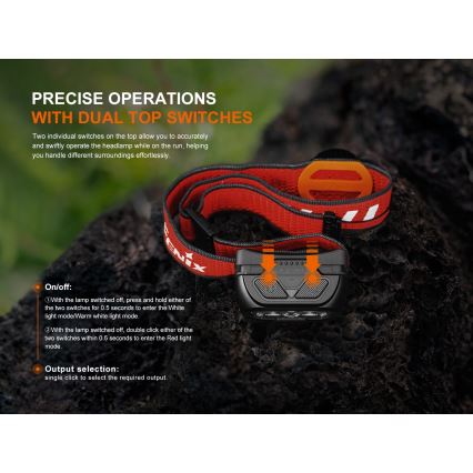 Fenix HL18RTV20BLC - LED Dimmerabile ricaricabile lampada da testa LED/USB IP66 800 lm 160 h nero/arancione