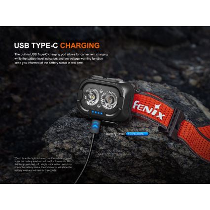 Fenix HL18RTV20BLC - LED Dimmerabile ricaricabile lampada da testa LED/USB IP66 800 lm 160 h nero/arancione