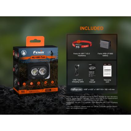Fenix HL18RTV20BLC - LED Dimmerabile ricaricabile lampada da testa LED/USB IP66 800 lm 160 h nero/arancione