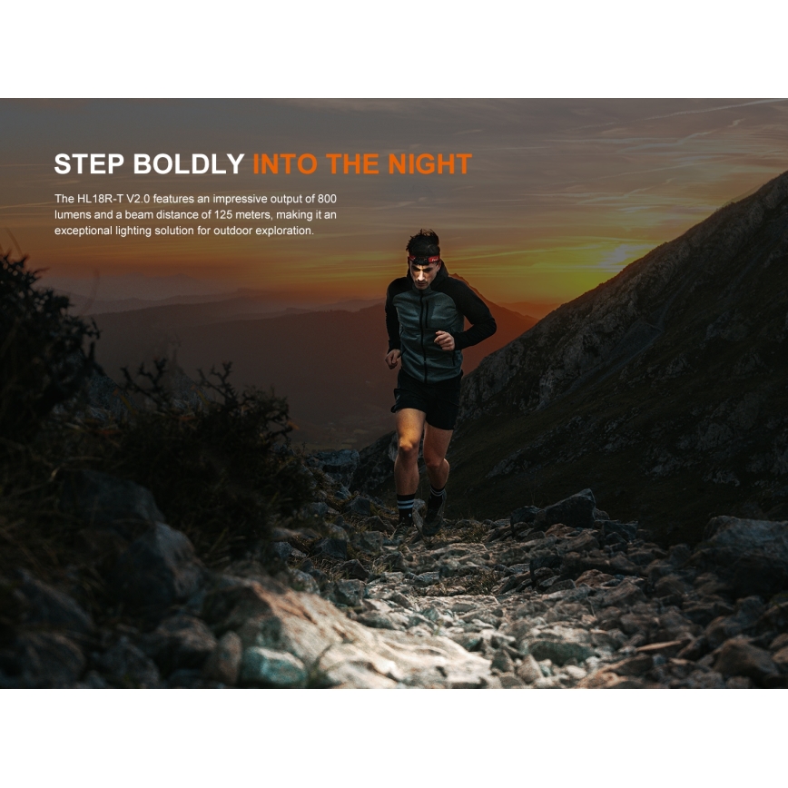 Fenix HL18RTV20BLC - Lampada frontale ricaricabile LED Dimmerabile LED/USB/3xAA IP66 800 lm 160 h 1900 mAh nero/arancione